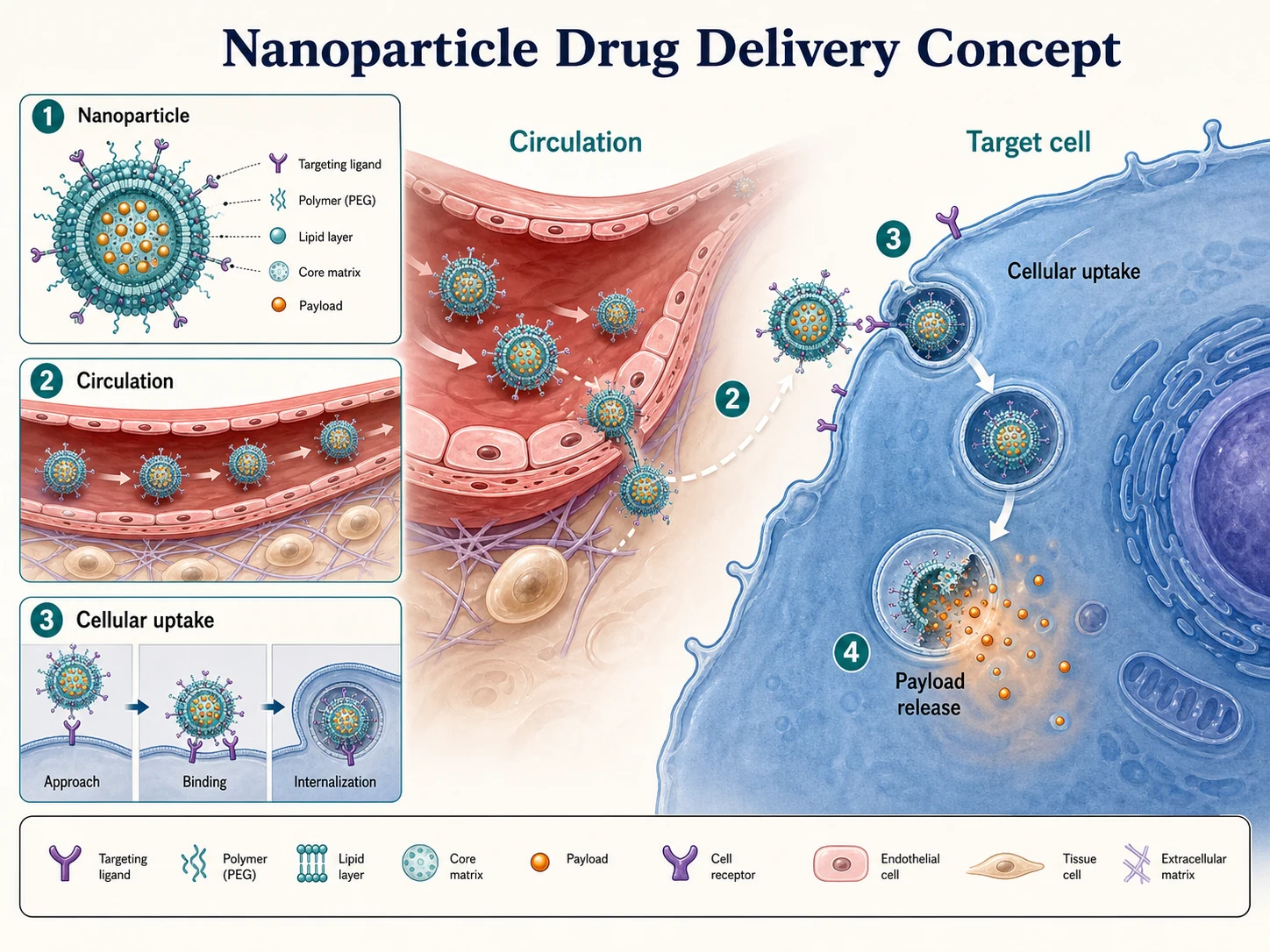 Nanoparticle delivery concept medical teaching figure