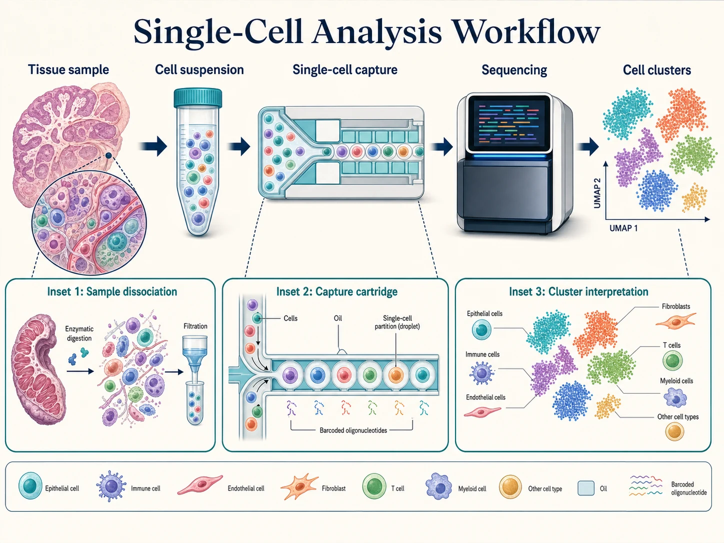 Single-cell analysis workflow medical teaching figure