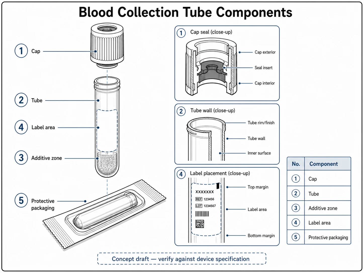 Blood collection tube components medical teaching figure