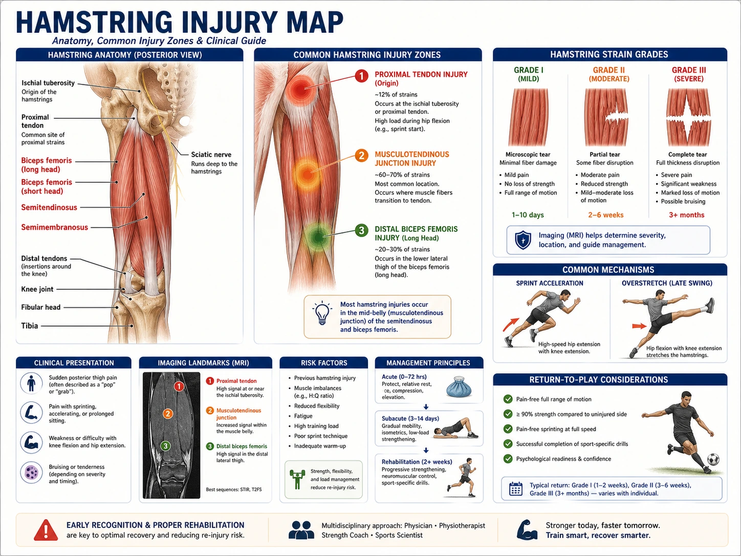Diagramm des posterioren Oberschenkels mit Lokalisation der Hamstring-Zerrung und typischen Triggerpunkten