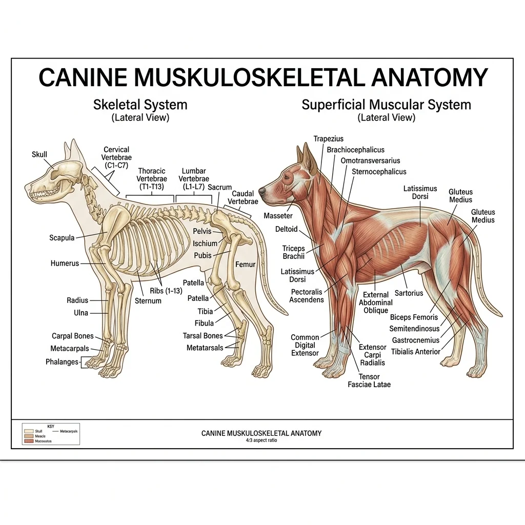 Hunde Skelett und Muskelanatomie Poster