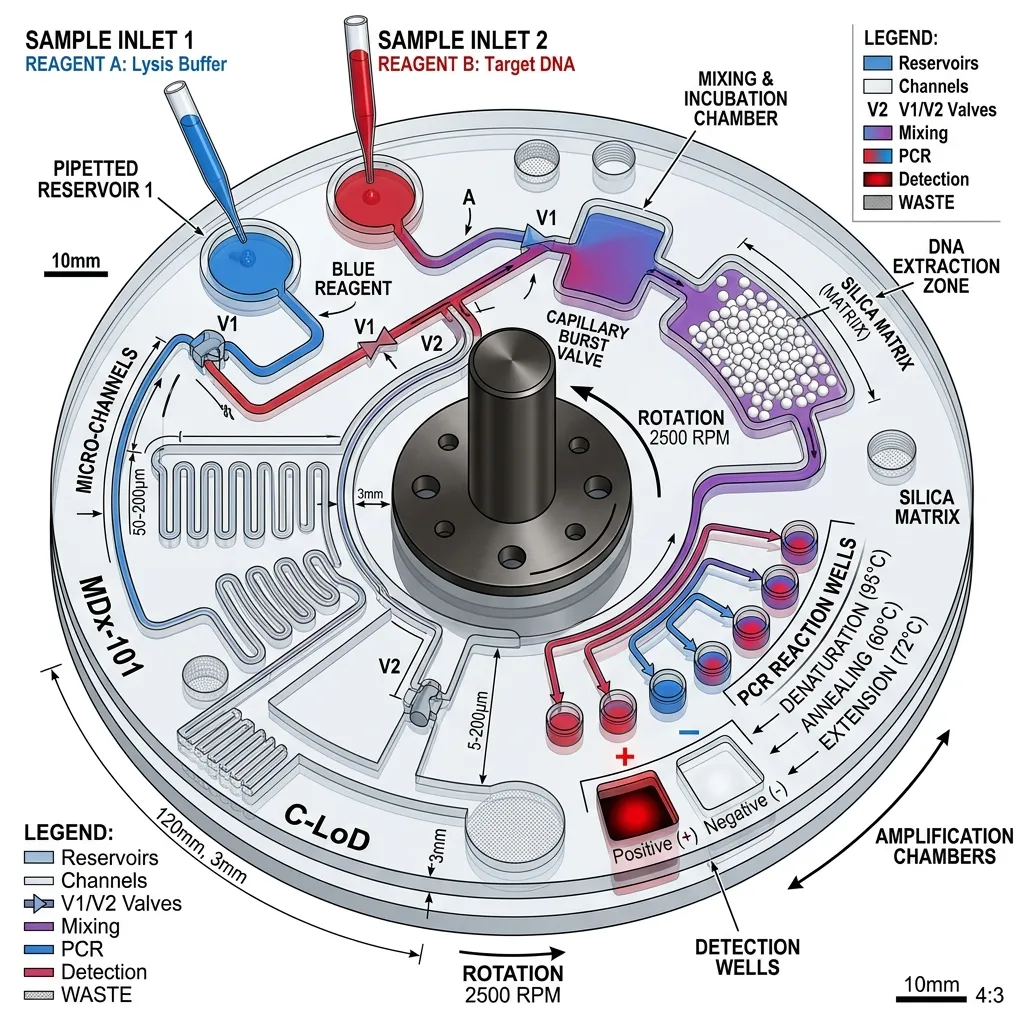 Laboratorio su piattaforma microfluidica centrifuga a disco