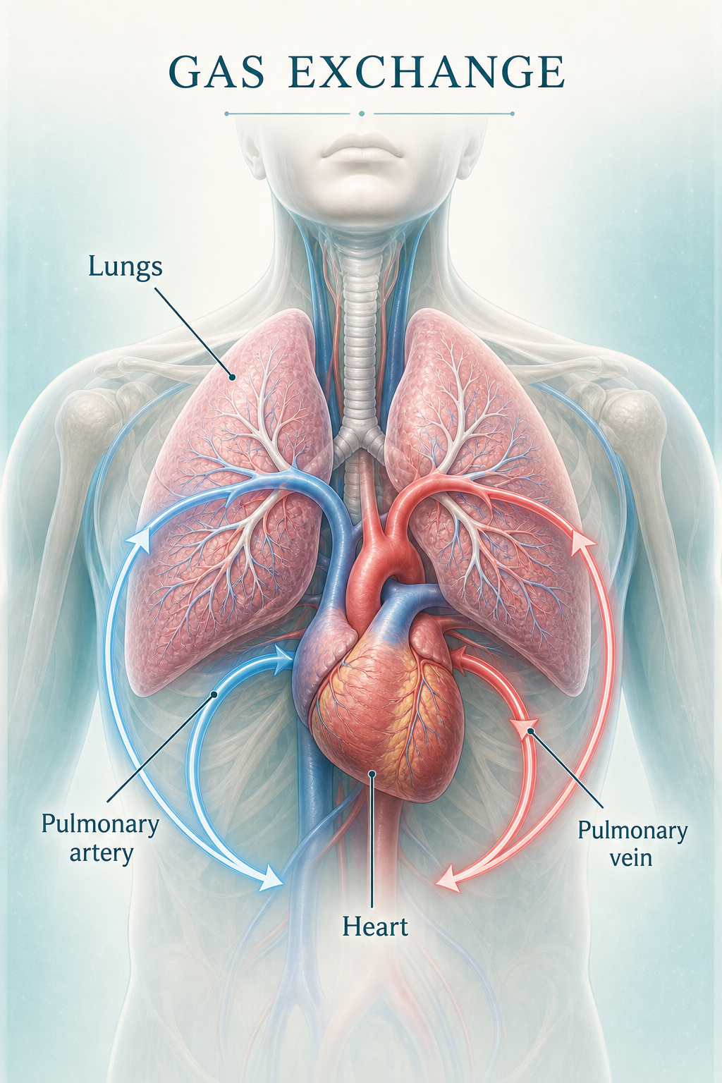 Labelled pulmonary gas exchange teaching plate