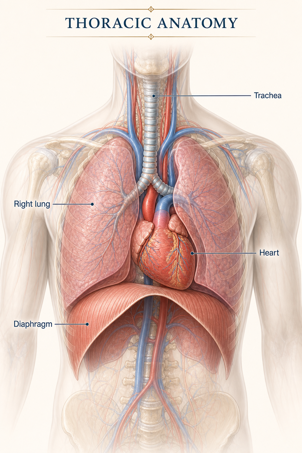 Labelled thoracic anatomy teaching plate